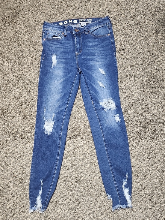 S.O.N.G. Denim - SONG Women's Distressed Blue Skinny Jeans